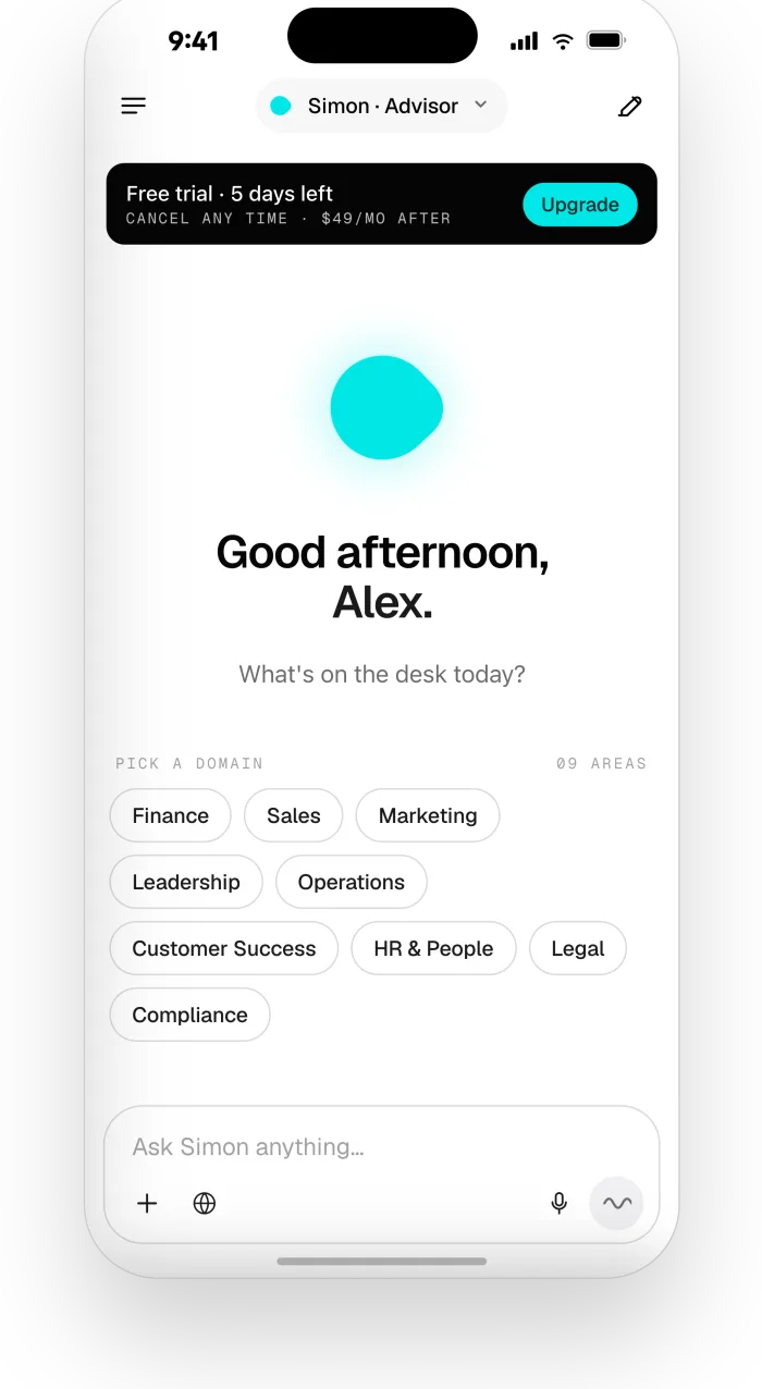 Simon home screen — Good afternoon, Alex. What's on the desk today?